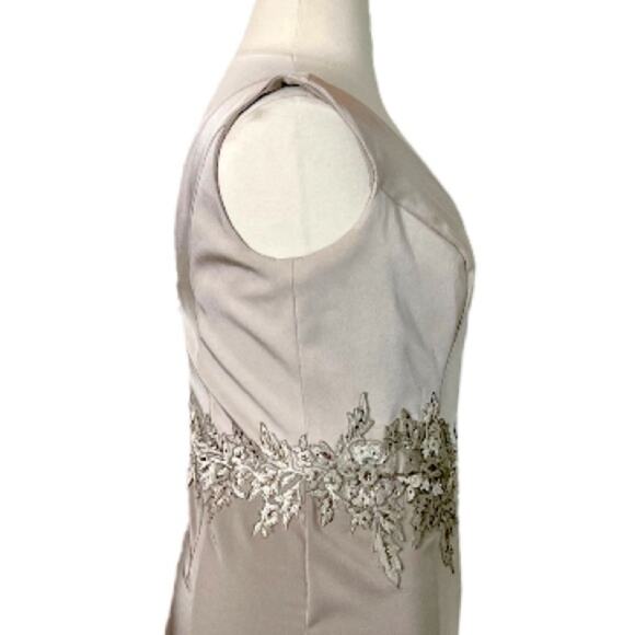 Cameron Blake Evening Gown Dress Sequins A-Line Women’s Champagne Latte Satin 14 - Picture 9 of 15
